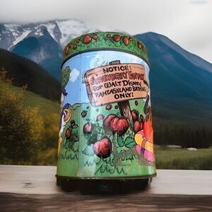 Walt Disney Mickey Mouse+Friends Strawberry Bath Powder Metal‎ Bank Vintage